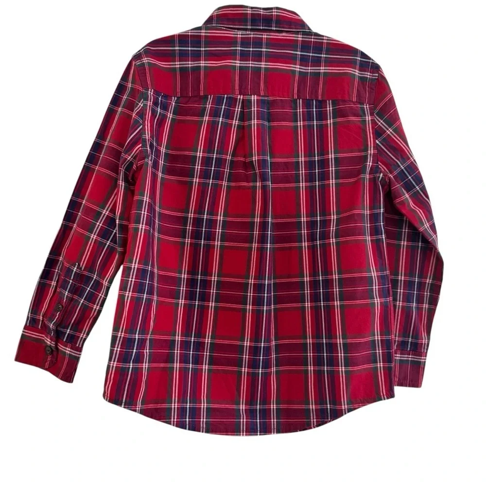 Gymboree Red Christmas Plaid Check Poplin Button Up Shirt Boys 5T Cotton